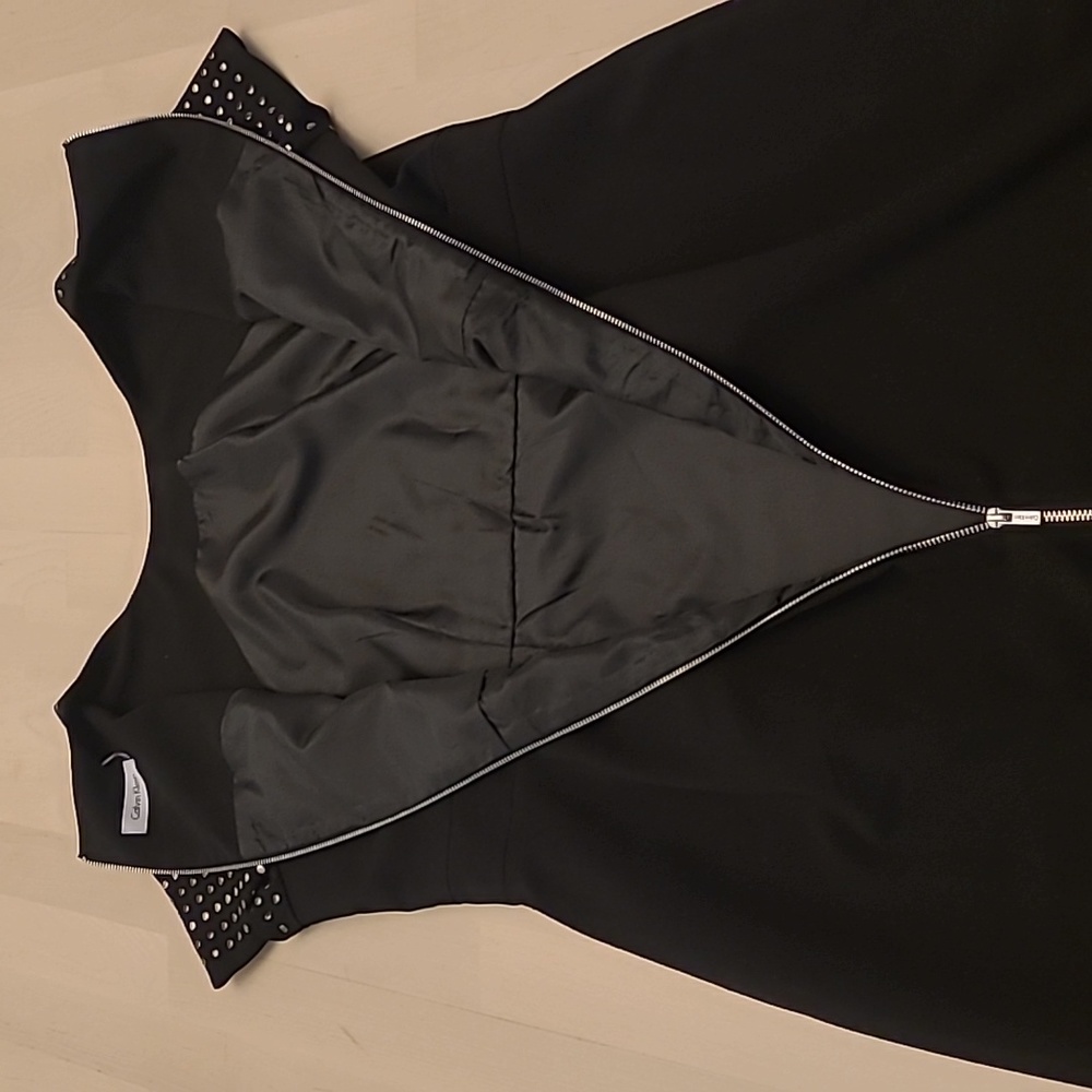 NWOT Calvin Klein Black Silver Studded Short Sleeved Fully Zip Back Midi Dress - Picture 10 of 15